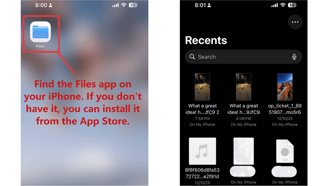 Downloads folder in the iPhone Files app Downloads folder in the iPhone Files app