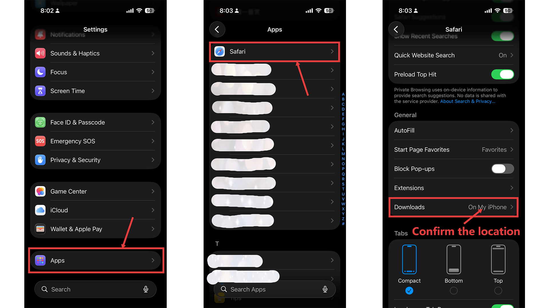 Safari downloads setting on iPhone Safari downloads setting on iPhone