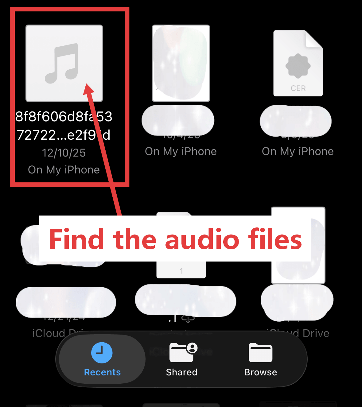 Find downloaded audio files in the iPhone Files app Find downloaded audio files in the iPhone Files app